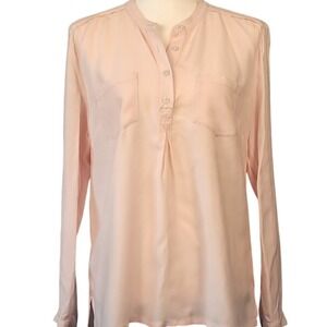 TOMMY BAHAMA M Petal Pink Lightweight Silky Rayon Long‎ Sleeve Blouse Tunic